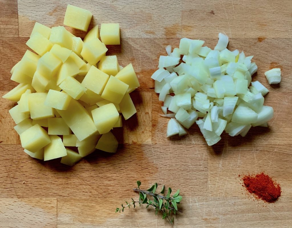 Ingredients for tasty breakfast potatoes