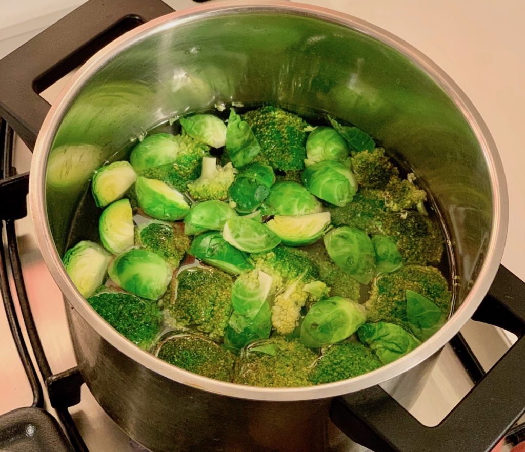 Cooking broccoli and brussels sprouts