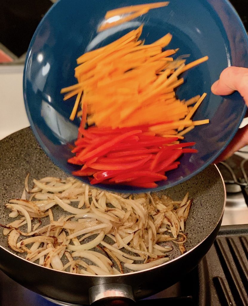 Mixing vegetables for stir fry