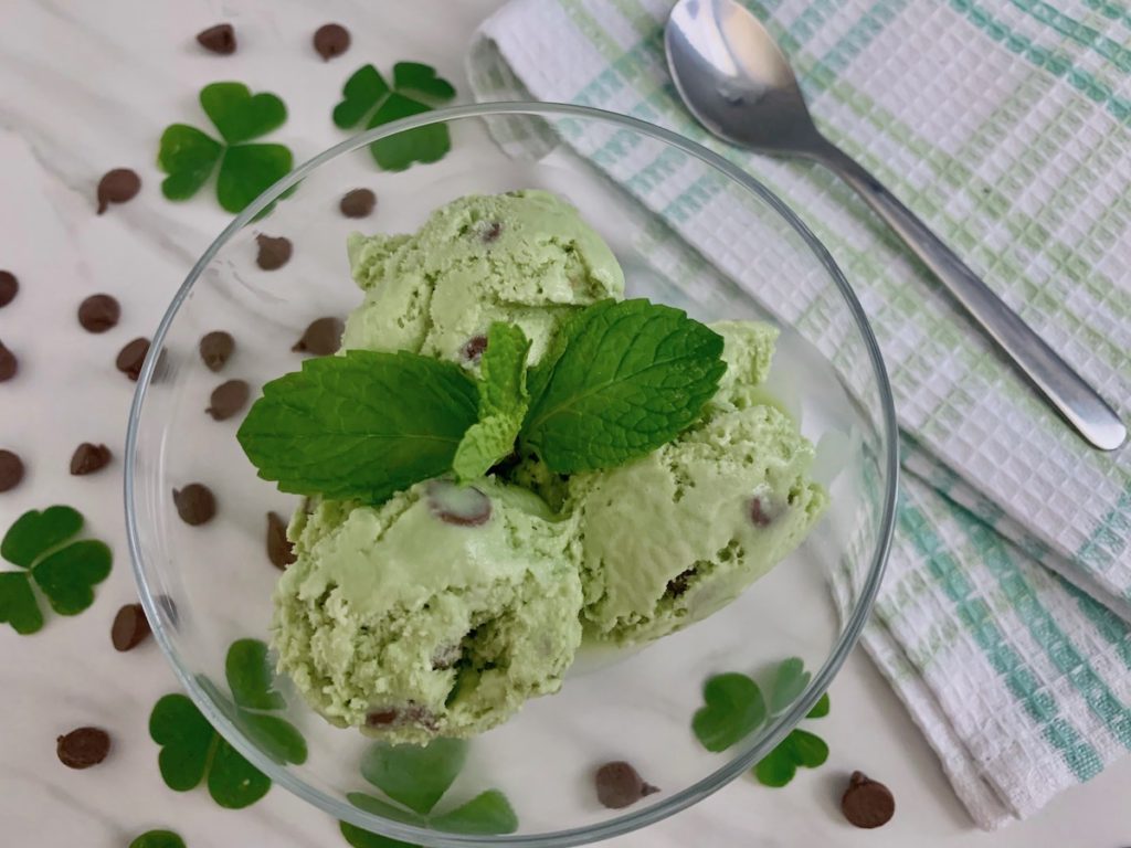 Green mint chocolate chip ice cream