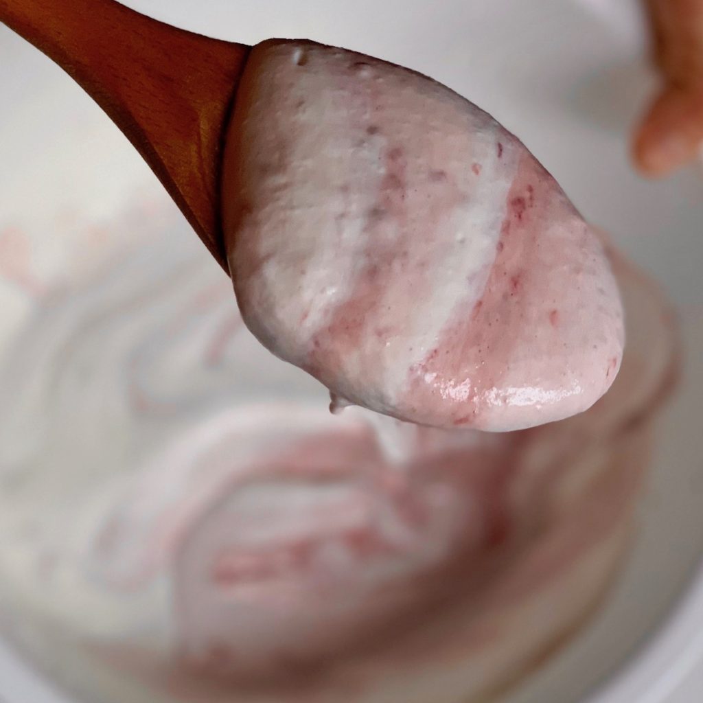 homemade raspberry ice cream mixture