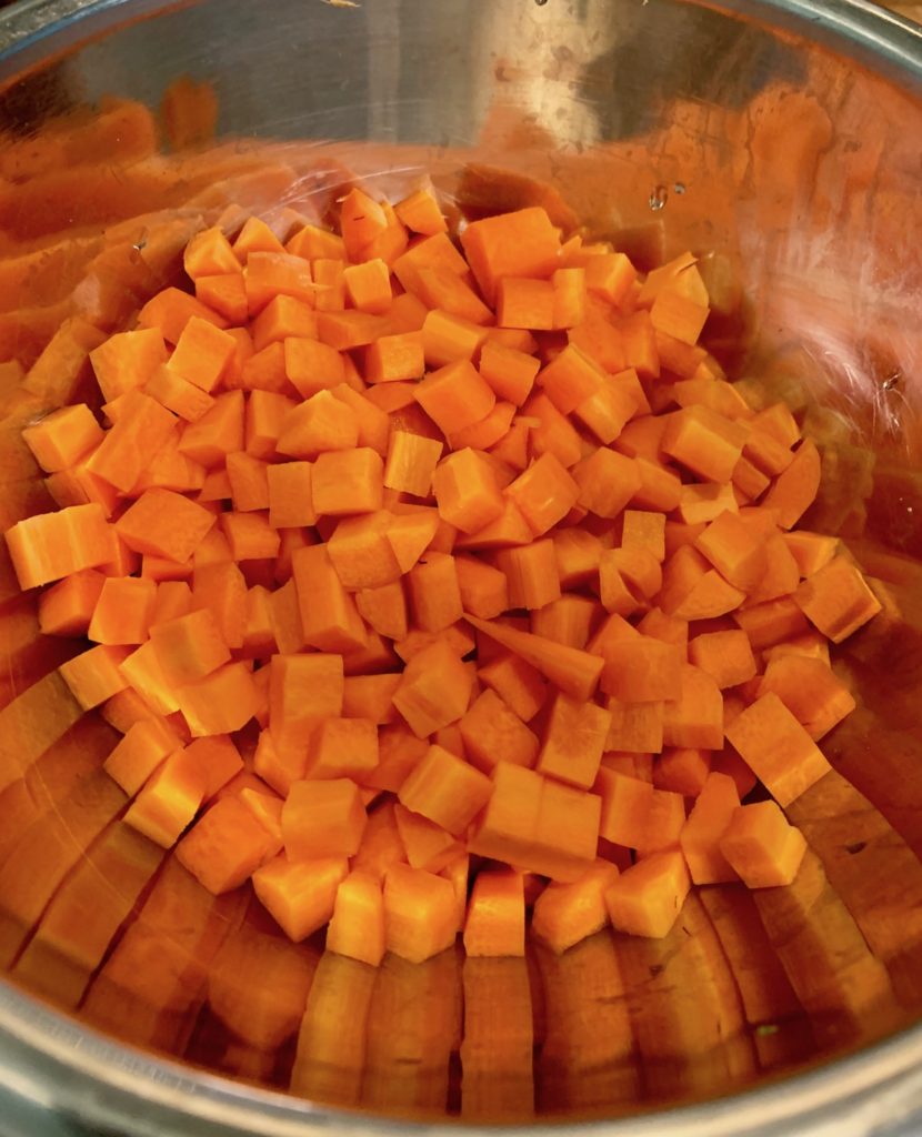 Carrots diced into cubes